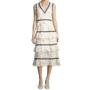 Self-Portrait white tiered Guipure lace dress